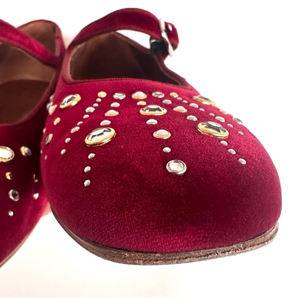 Le Monde Beryl Red Velvet Ballet Mary Jane Shoes with sunburst crystal EU 41 - Picture 7 of 12